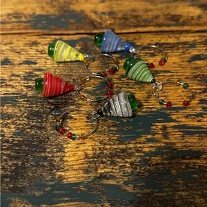 Colorful Blown Glass Wine Charms Set